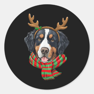 Bernese Mountain Dog Christmas Rentier Weihnachtsm Runder Aufkleber