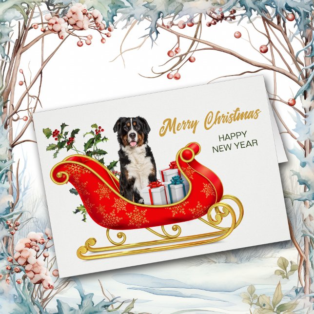 Bernese Mountain Dog Christmas Sleigh Holiday Card (Von Creator hochgeladen)