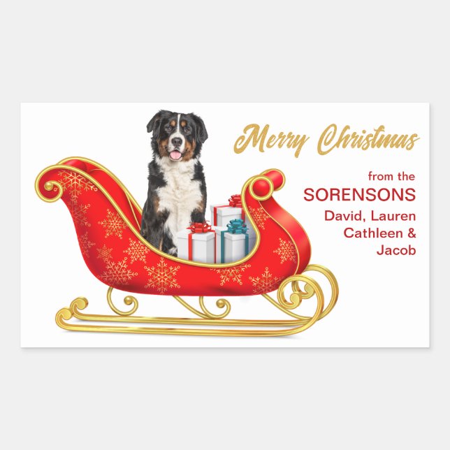 Bernese Mountain Dog Christmas Sleigh Rechteckiger Aufkleber (Vorderseite)