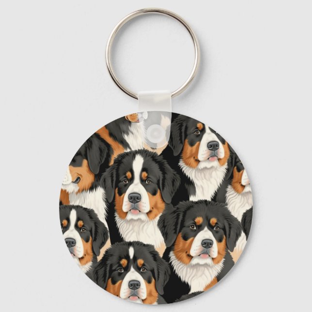 Bernese Mountain Dog Decorative Seamless Pattern Schlüsselanhänger (Vorderseite)