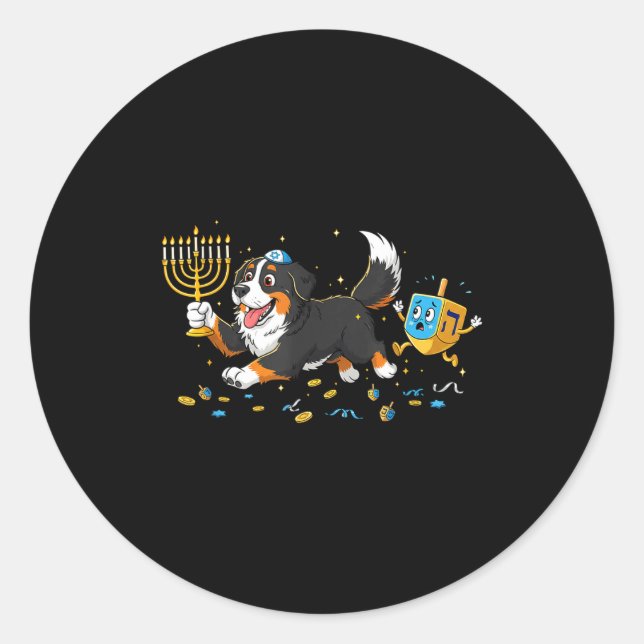 Bernese Mountain Dog Dreidel Menorah Hanukkah Wome Runder Aufkleber (Vorderseite)