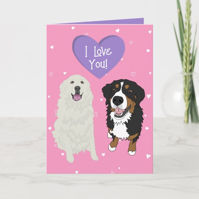Bernese Mountain Dog Great Pyrenäen Valentinstag Dankeskarte (Vorderseite)