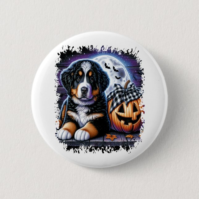 Bernese Mountain Dog Halloween Button (Vorderseite)