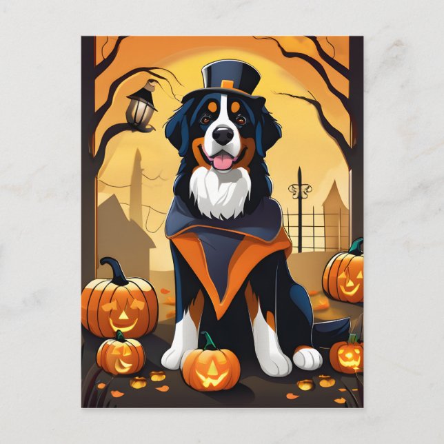 Bernese Mountain Dog Halloween Card Postkarte (Vorderseite)