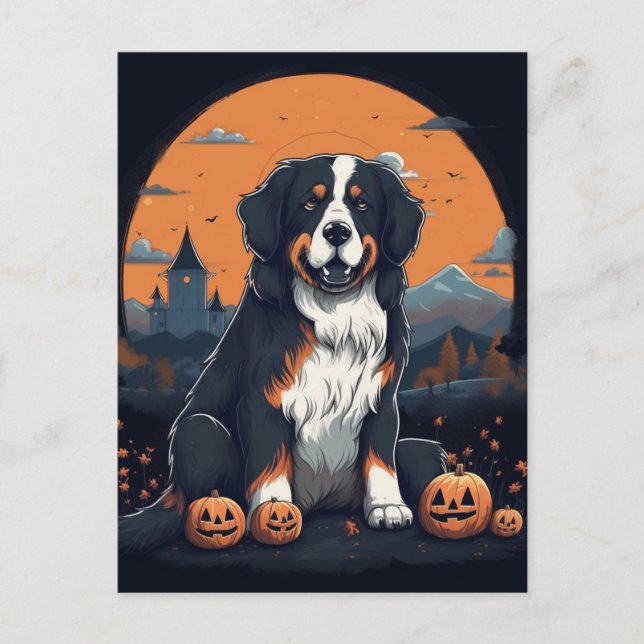 Bernese Mountain Dog Halloween Orange Black Postkarte (Vorderseite)