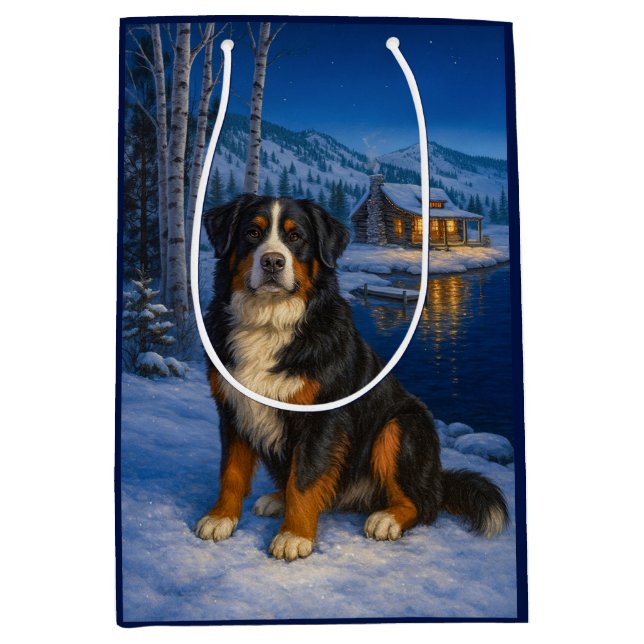Bernese Mountain Dog Holiday  Mittlere Geschenktüte (Vorderseite)