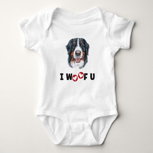 Bernese Mountain Dog I Woof You Baby Strampler (Vorderseite)