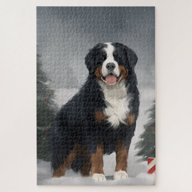 Bernese Mountain Dog im Schnee Weihnachten (Vertikal)