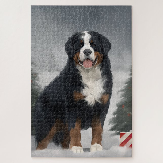Bernese Mountain Dog im Schnee Weihnachten (Vertikal)