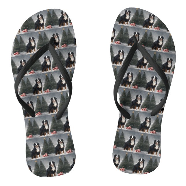 Bernese Mountain Dog im Schnee Weihnachten Flip Flops (Fußbett)
