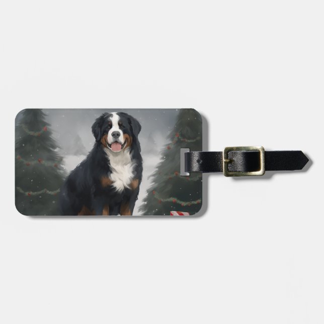 Bernese Mountain Dog im Schnee Weihnachten Gepäckanhänger (Vorderseite horizontal)