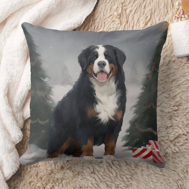 Bernese Mountain Dog im Schnee Weihnachten Kissen (Decke)