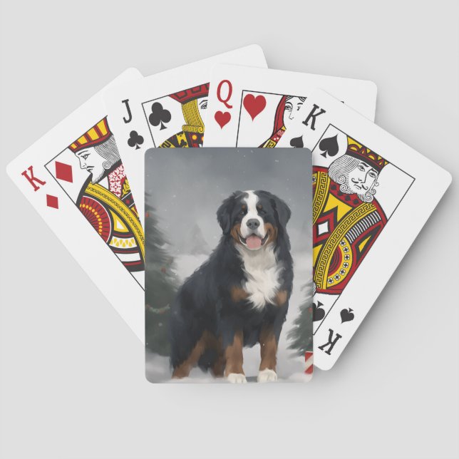 Bernese Mountain Dog im Schnee Weihnachten Spielkarten (Rückseite)