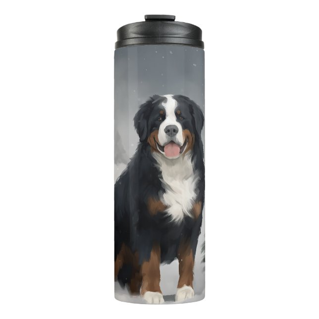 Bernese Mountain Dog im Schnee Weihnachten Thermosbecher (Vorderseite)