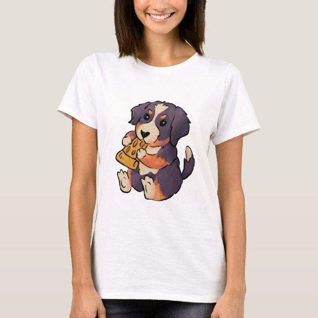 Bernese Mountain Dog isst Pizza T - Shirt (Vorderseite)