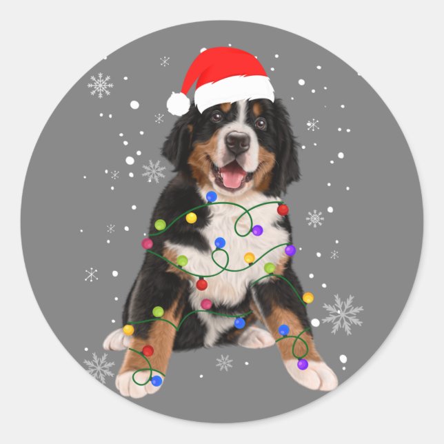 Bernese Mountain Dog Lights Weihnachtsmatte Runder Aufkleber (Vorderseite)