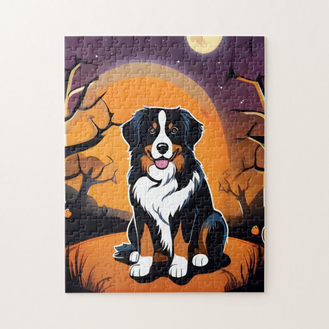Bernese Mountain Dog Lila Orange Halloween (Vertikal)