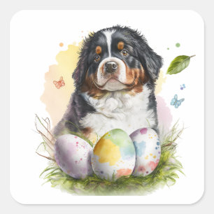 Bernese Mountain Dog Ostereier, Bernese Osterfeier Quadratischer Aufkleber