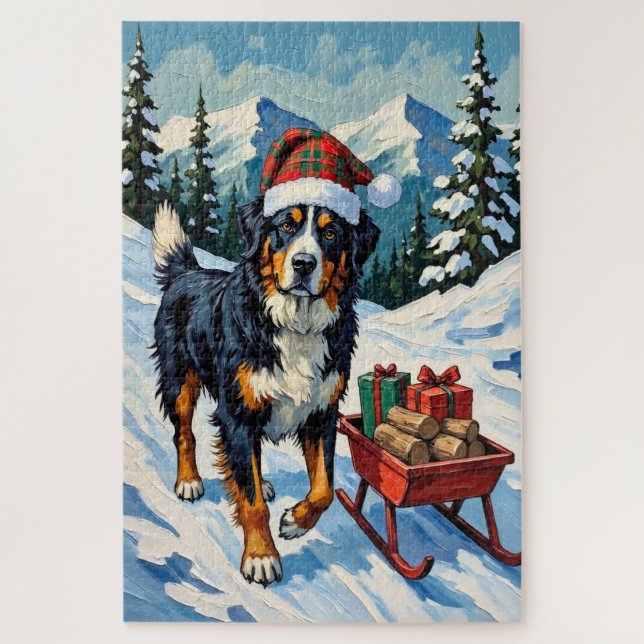 Bernese Mountain Dog Pulling Christmas Sled Hat (Vertikal)