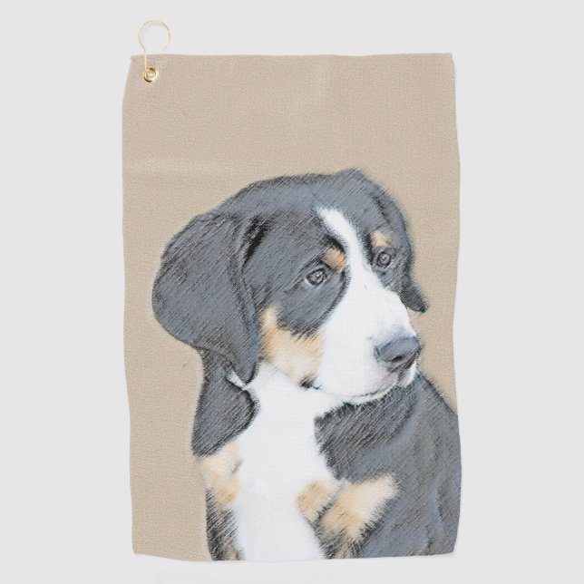 Bernese Mountain Dog Puppy Painting - Original Art Golfhandtuch (Vorderseite)