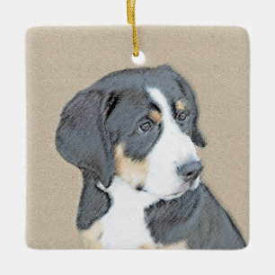 Bernese Mountain Dog Puppy Painting - Original Art Keramikornament