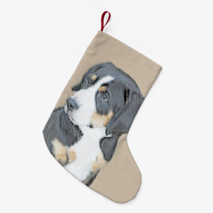 Bernese Mountain Dog Puppy Painting - Original Art Kleiner Weihnachtsstrumpf