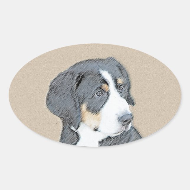 Bernese Mountain Dog Puppy Painting - Original Art Ovaler Aufkleber (Vorderseite)