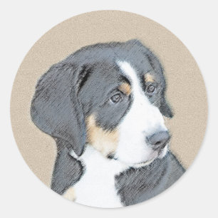 Bernese Mountain Dog Puppy Painting - Original Art Runder Aufkleber