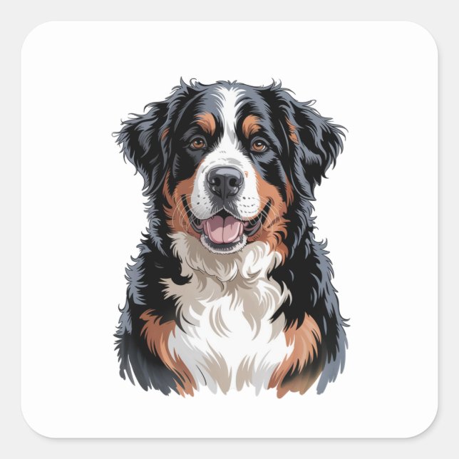 Bernese Mountain Dog Quadratischer Aufkleber (Vorderseite)