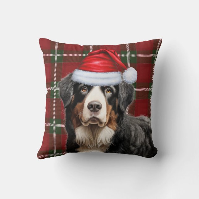 Bernese Mountain Dog Red Green Kariert Weihnachten Kissen (Rückseite)