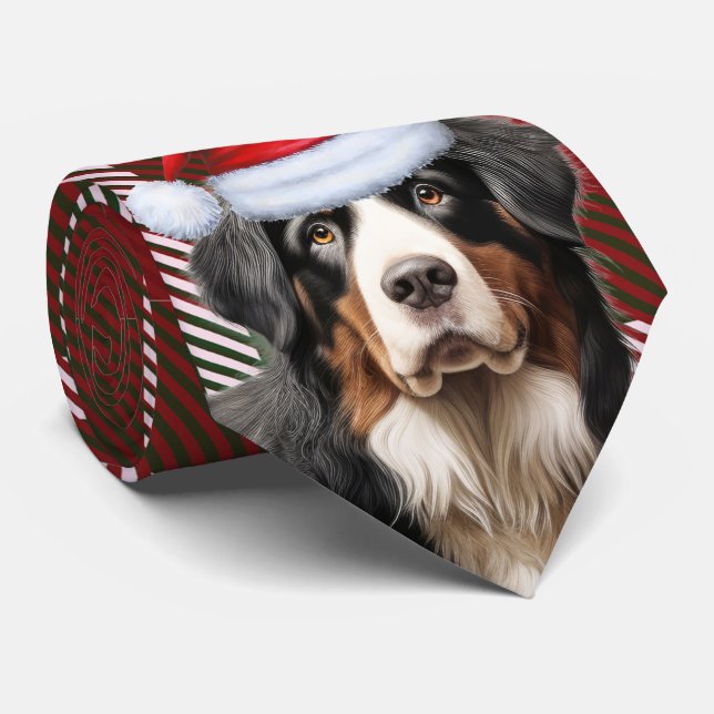 Bernese Mountain Dog Red Green Kariert Weihnachten Krawatte (Gerollt)
