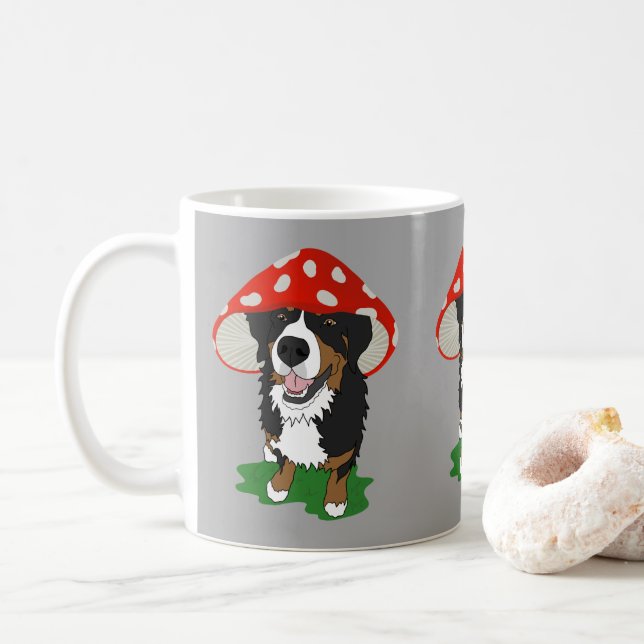 Bernese Mountain Dog Red Mushroom Cap Kaffeetasse (Mit Donut)