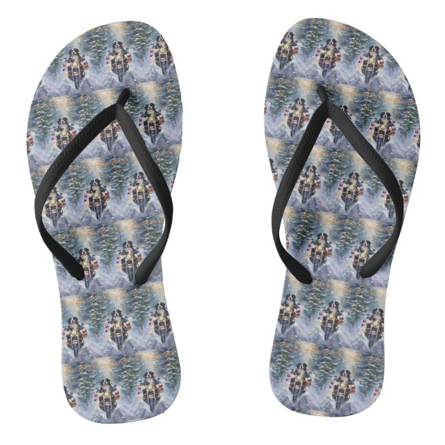 Bernese Mountain Dog Riding Motorrad Weihnachten Flip Flops (Fußbett)
