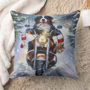 Bernese Mountain Dog Riding Motorrad Weihnachten Kissen