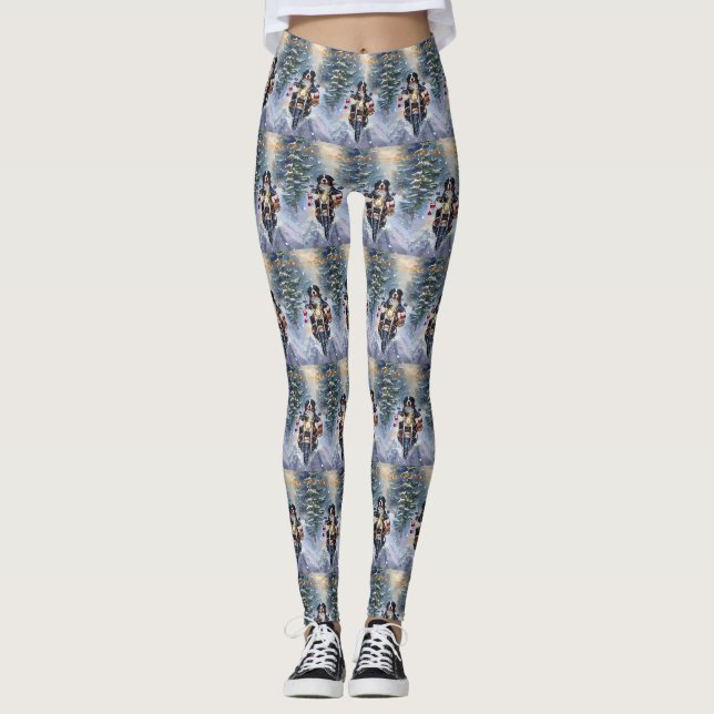 Bernese Mountain Dog Riding Motorrad Weihnachten Leggings (Vorderseite)