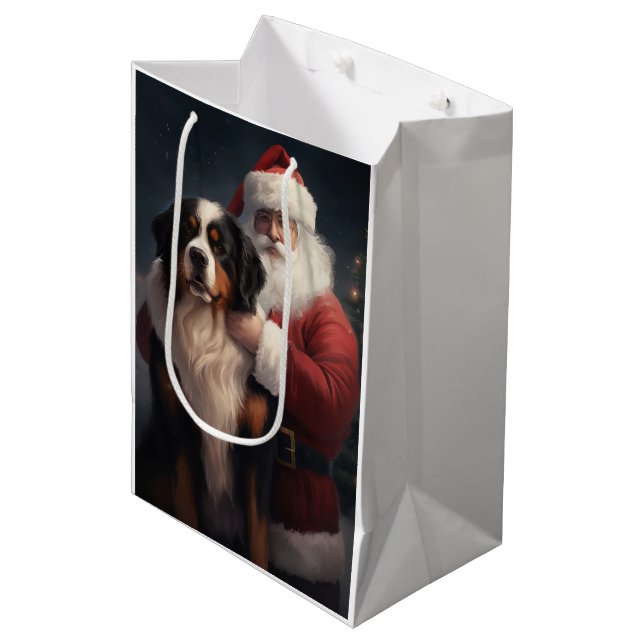 Bernese Mountain Dog Santa Claus Weihnachten Mittlere Geschenktüte (Vorderseite Schrägansicht)