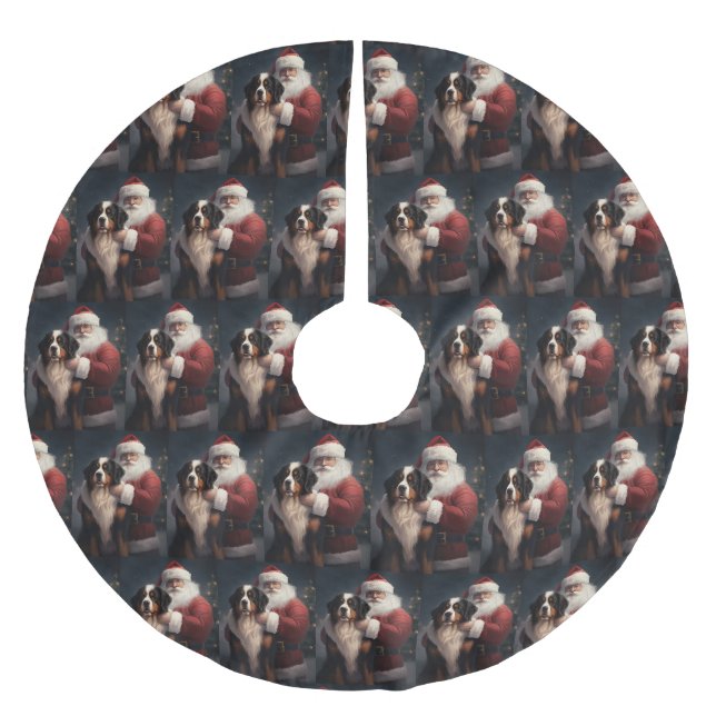 Bernese Mountain Dog Santa Claus Weihnachten Polyester Weihnachtsbaumdecke (Vorderseite)