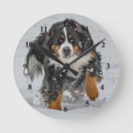 Bernese Mountain Dog Snow Foto Runde Wanduhr