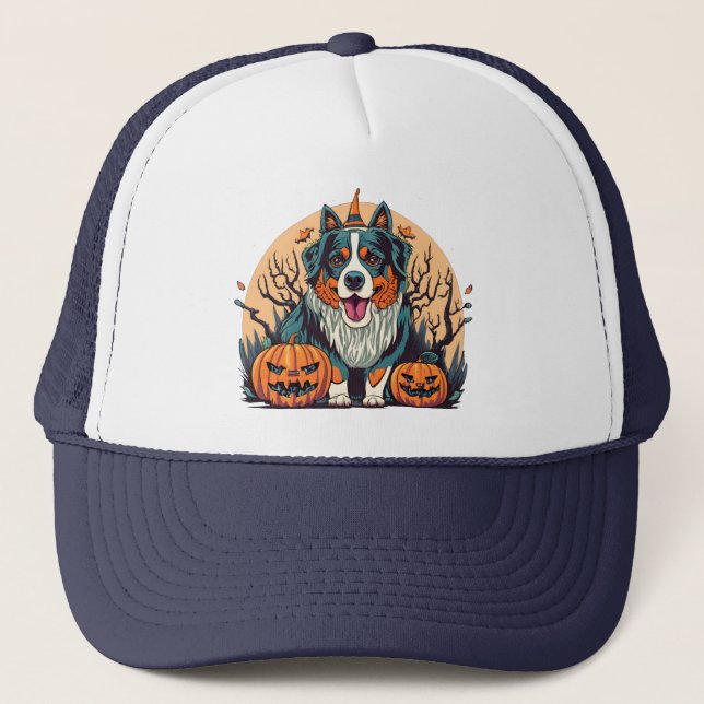 Bernese Mountain Dog Spooky Halloween Truckerkappe (Vorderseite)