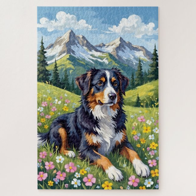 Bernese Mountain Dog Spring Alpine Meadow (Vertikal)