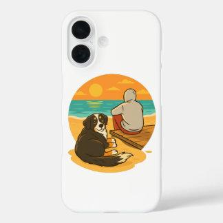 Bernese Mountain Dog Sunset Beach Companion iPhone 16 Hülle