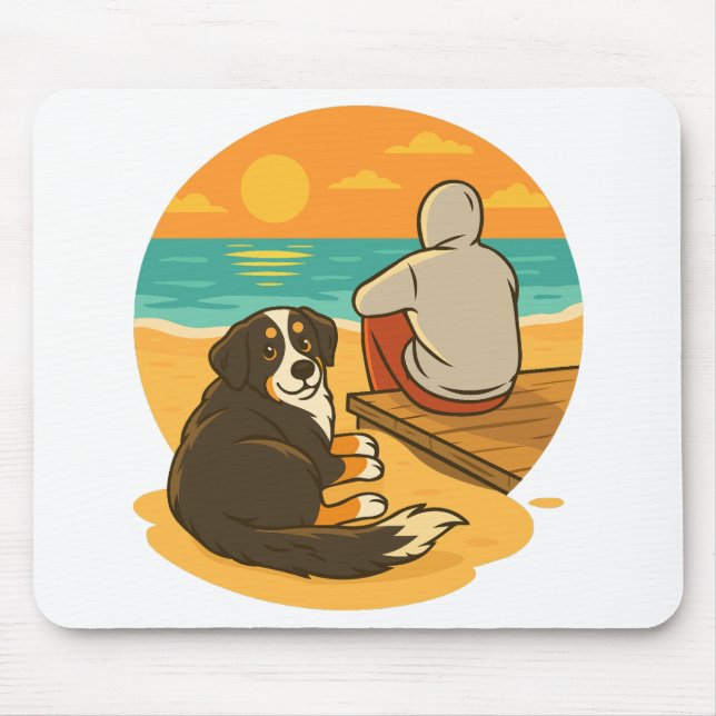 Bernese Mountain Dog Sunset Beach Companion Mousepad (Vorne)