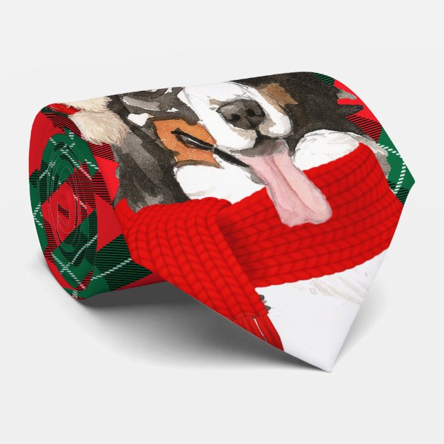 Bernese Mountain Dog Tartan Karierte Weihnachten Krawatte (Gerollt)