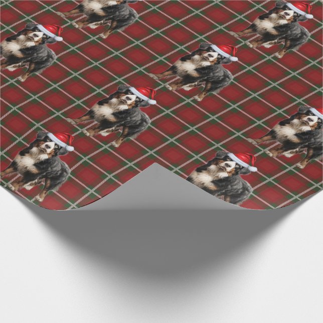 Bernese Mountain Dog und Holiday Kariert Weihnacht Geschenkpapier (Ecke)