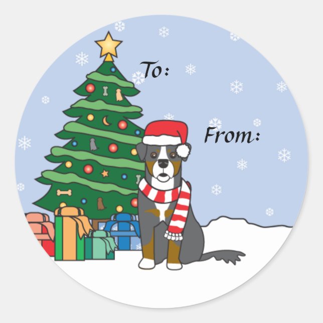 Bernese Mountain Dog und Weihnachtsbaum Runder Aufkleber (Vorderseite)