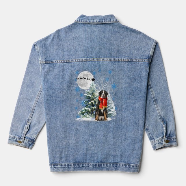 Bernese Mountain Dog Under Moonlight Snow Christma Jeansjacke (Rückseite)