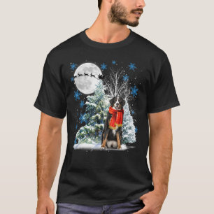 Bernese Mountain Dog Under Moonlight Snow Christma T-Shirt