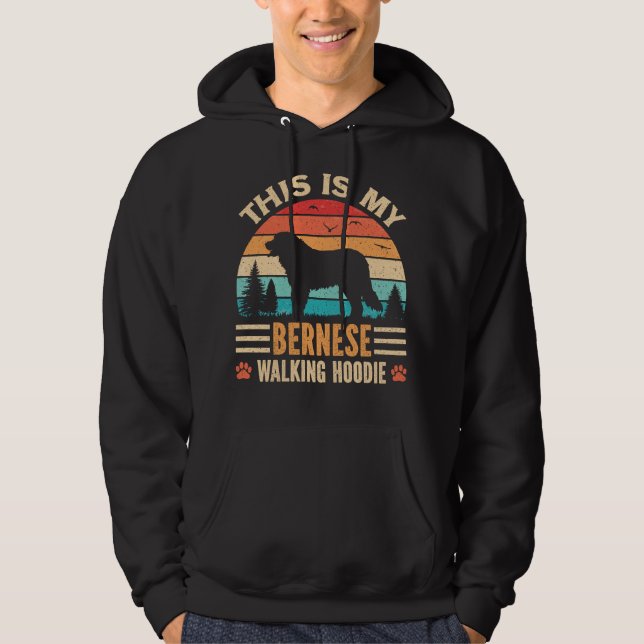 Bernese Mountain Dog Walking Retro Vintage Sunset Hoodie (Vorderseite)