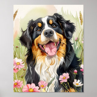 Bernese Mountain Dog Wasserfarben Kunst, Dichtung Poster