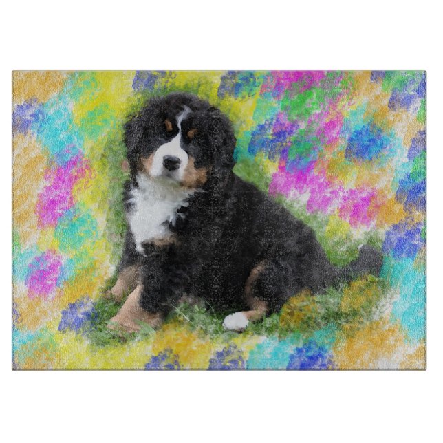 Bernese Mountain Dog Wasserfarben Malerei Schneidebrett (Vorderseite)